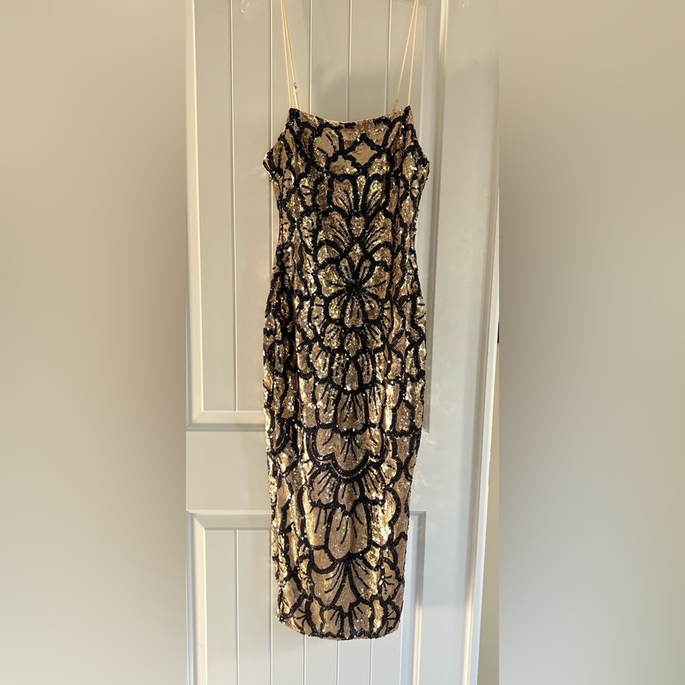 AKIRA Black and Tan Sheath Mini Dress